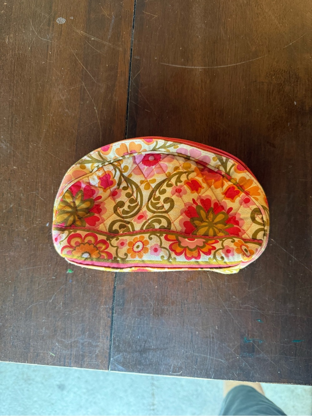 Vera Bradley Quilted Floral Zip Pouch in Pink, Green & Orange